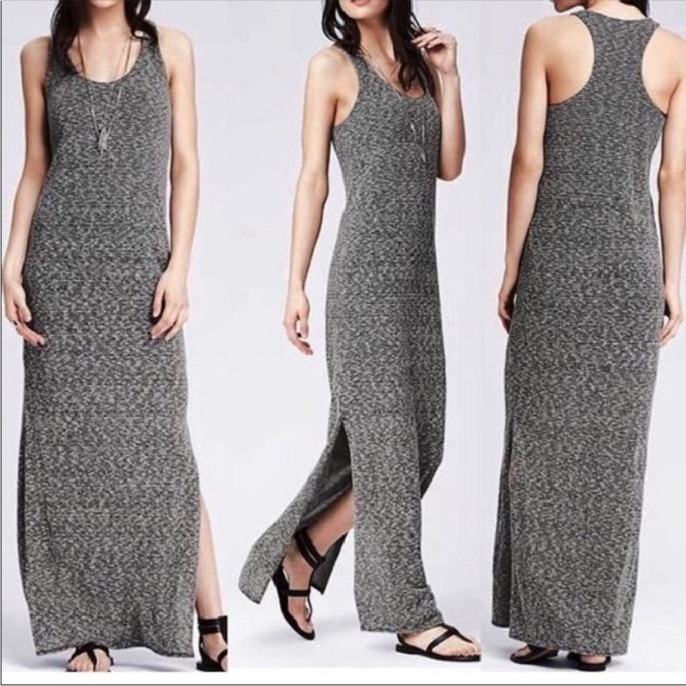 Banana Republic Gray Marled Racerback Maxi Dress
